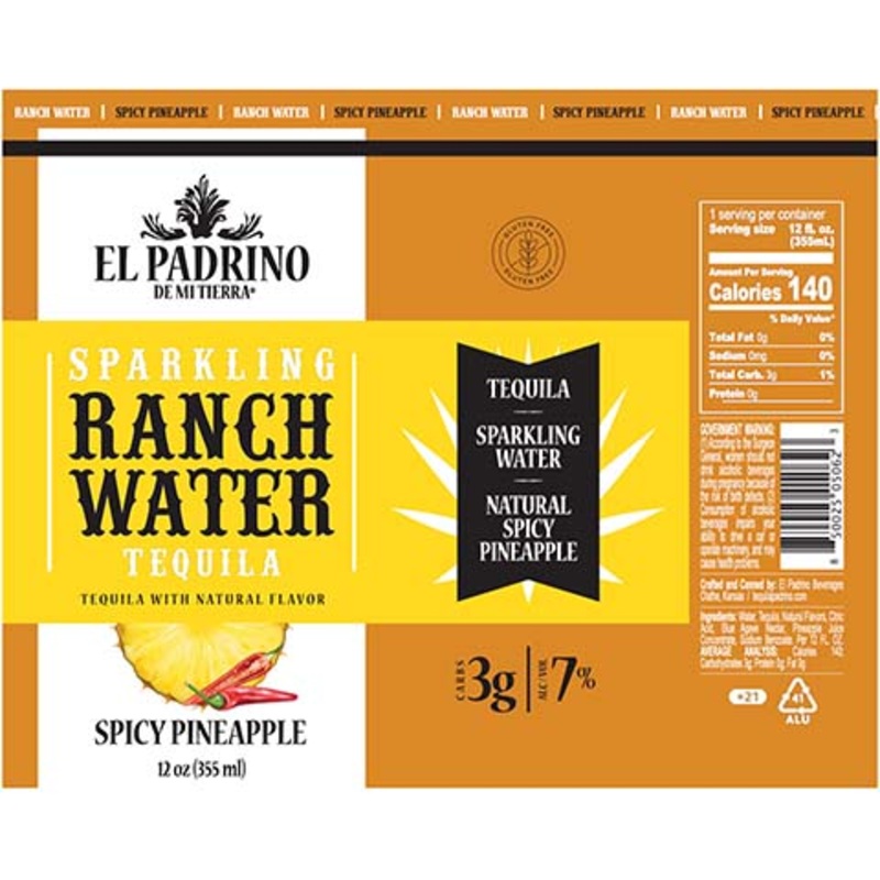 El Padrino Sparkling Ranch Water Tequila Spicy Pineapple 12OZ SINGLE CAN