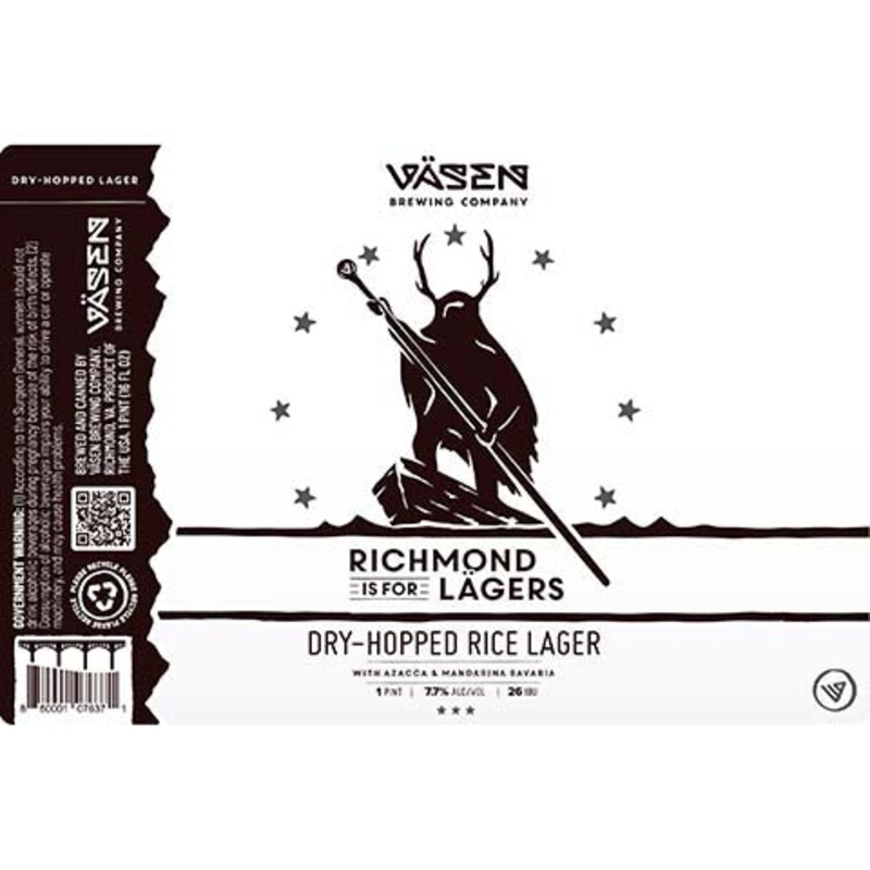 Vasen Richmond is for Lagers Rice Lager 16OZ SINGLE CAN