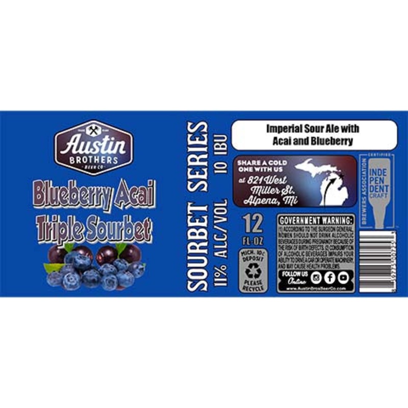Austin Brothers Blueberry Acai Triple Sourbet Imperial Sour Ale 12OZ SINGLE CAN