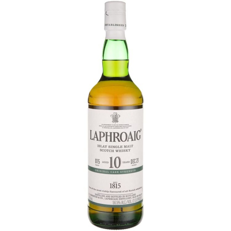 LAPHROAIG SINGLE MALT SCOTCH ORIGINAL CASK STRENGTH BATCH 015 10 YR 113 750ML 750ML