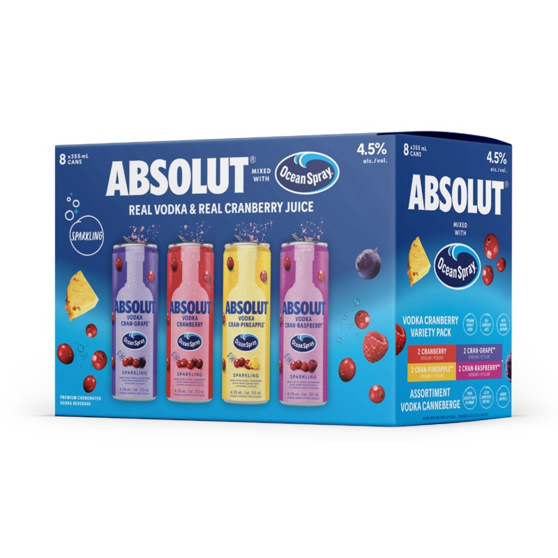 ABSOLUT OCEAN SPRAY COCKTAIL VARIETY PACK 355ML 8PK CAN @ Airdrie [1055037] 2840 ml