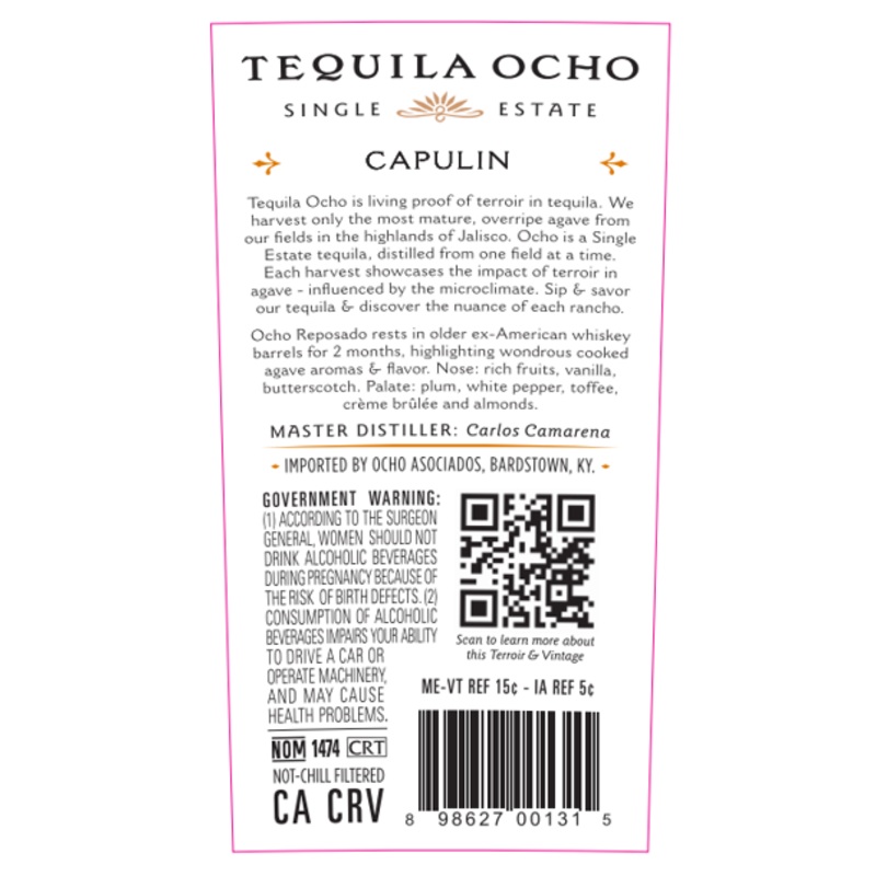 Tequila Ocho Reposado Single Estate Capulin