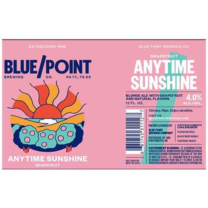 Blue Point Anytime Sunshine Blonde Ale 12OZ SINGLE CAN
