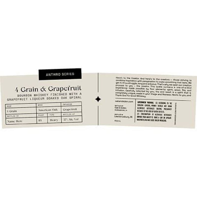 Oak & Eden Anthro Series 4 Grain & Grapefruit Bourbon Whiskey 750ML BTL