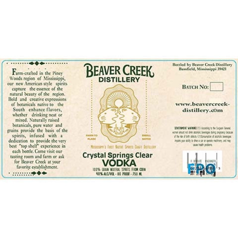 Beaver Creek Crystal Springs Clear Vodka 750ML BTL