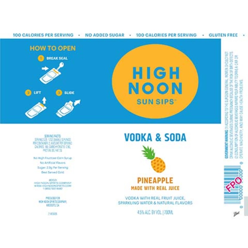 High Noon Sun Sips Vodka & Soda Pineapple 700ML BTL