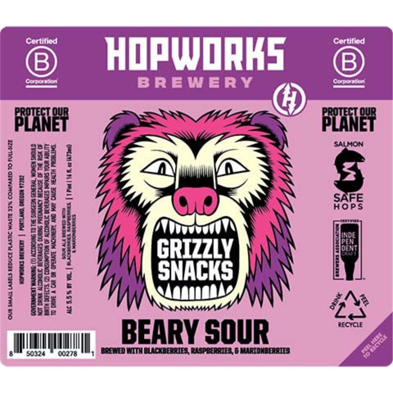 Hopworks Grizzly Snacks Beary Sour 16OZ SINGLE CAN