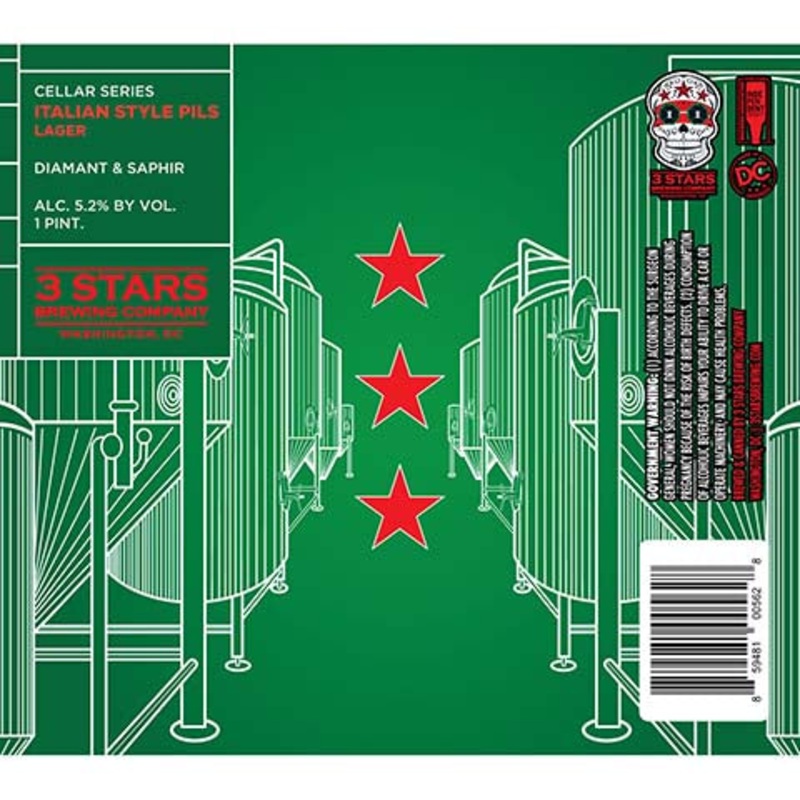 3 Stars Cellar Series Diamant & Saphir Italian Style Pils Lager 16OZ SINGLE CAN