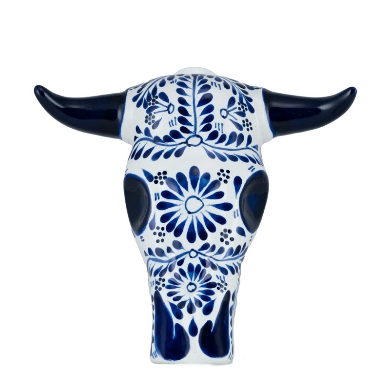 Barebone By Azulejos Trophy Head Aejo Tequila 750mL (Blue/ White Talavera)