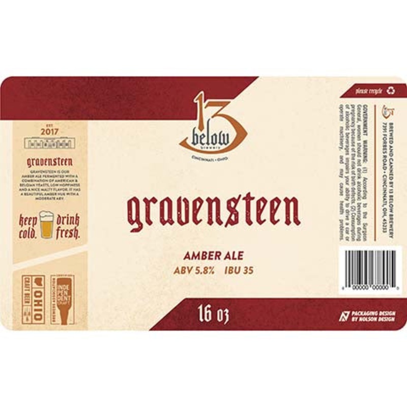 13 Below Gravensteen Amber Ale 16OZ SINGLE CAN