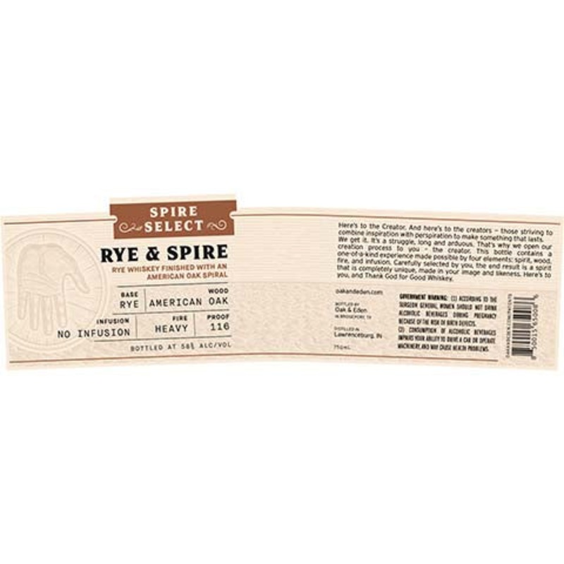 Oak & Eden Spire Select Rye & Spire American Oak No Infusion Rye Whiskey 750ML BTL