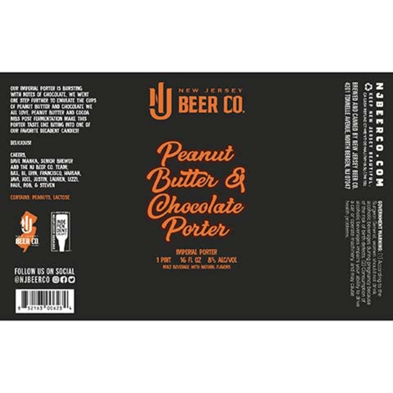 New Jersey Peanut Butter & Chocolate Porter 16OZ SINGLE CAN