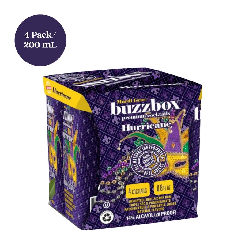 Buzzbox Mardi Gras Hurricane Cocktail RTD 4pk 200mL