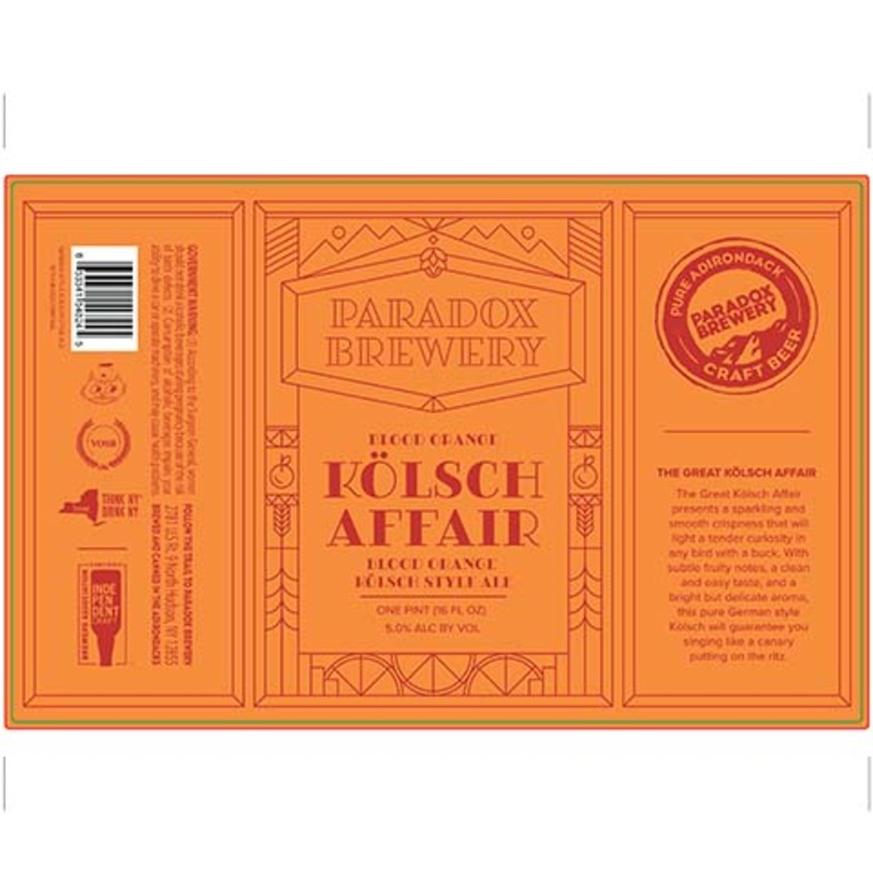 Paradox Brewery The Great Kolsch Affair: Blood Orange Kolsch 16OZ SINGLE CAN