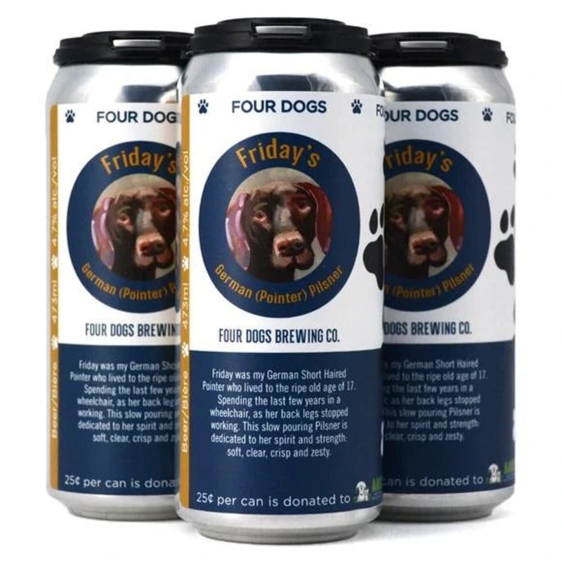 4 DOGS FRIDAYS GERMAN POINTER PILSNER 473ML 4PK CAN @ Sage Hill [1027991] 1892 ml