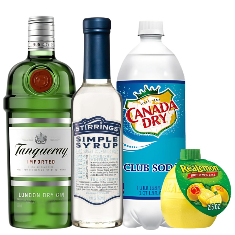 Tom Collins Cocktail Kit: Tanqueray, Realemon, Stirrings, Club Soda