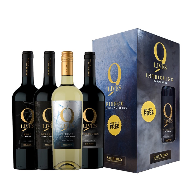 Buy 3+1 Gato Negro 9 Lives 750ml Promo Pack: 1x Merlot, 1x Sauvignon Blanc, 1x Cabernet Sauvignon, 1x Carmenere (Total 4 Bottles)