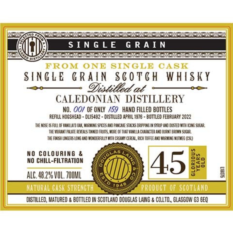 Douglas Laing Single Grain Caledonian 45-Year-Old Scotch Whisky 700ML BTL