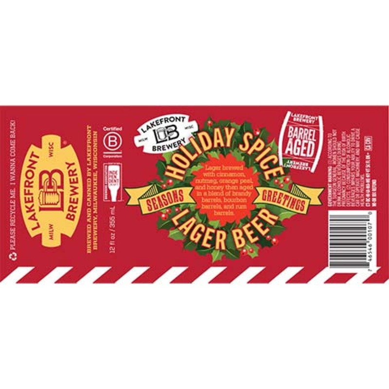 Lakefront Holiday Spice Lager (Cinnamon, Nutmeg, Orange Peel, Honey) 12OZ SINGLE CAN