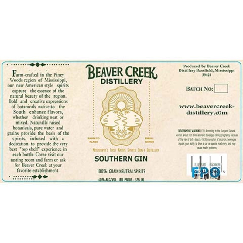 Beaver Creek Southern Gin 750ML BTL