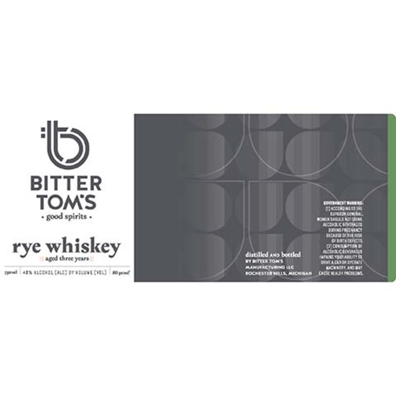 Bitter Tom’s Rye Whiskey Aged 3 Years 750ML BTL