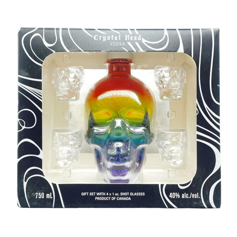 Crystal Head Vodka Pride Bottle Gift Set With 4 Skull Shot Glasses