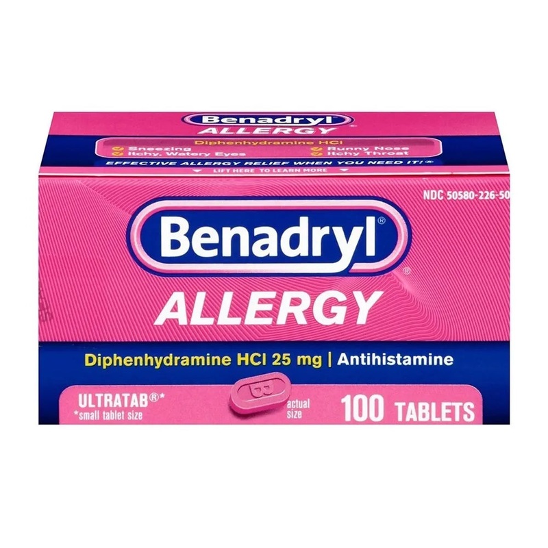 Benadryl (Diphenhydramine HCl 25mg) Individual 2-Tablet Pack