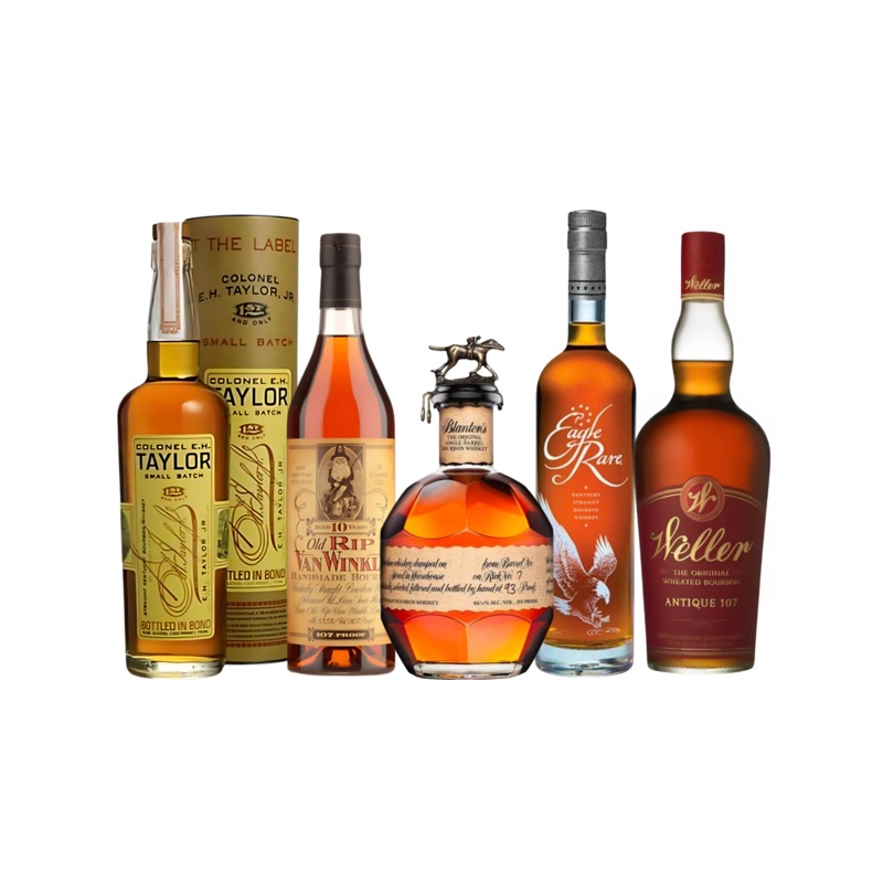 Old Rip Van Winkle 10 Year, Blanton’s Single Barrel, Weller 107, E.H. Taylor Small Batch & Eagle Rare Elite Bundle (750 ml)