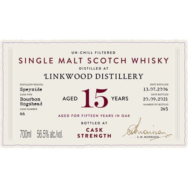 A.D. Rattray Linkwood Distillery Aged 15 Years Single Malt Scotch Whisky 700ML BTL
