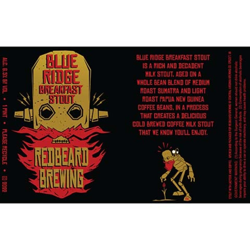 Redbeard Blue Ridge Breakfast Stout 16OZ SINGLE CAN