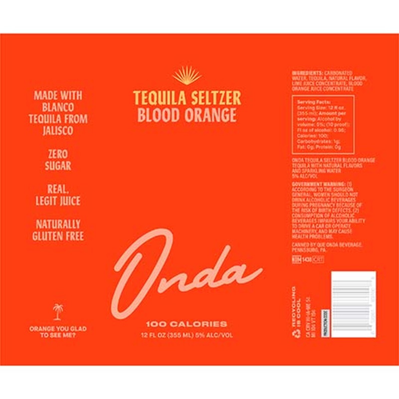 Onda Blood Orange Tequila Seltzer 12OZ SINGLE CAN