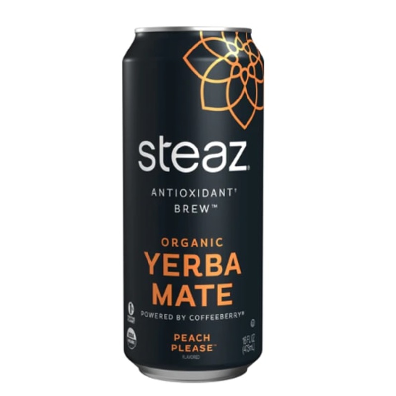 Steaz Organic Yerba Mate Peach Please 12x 16 oz Can