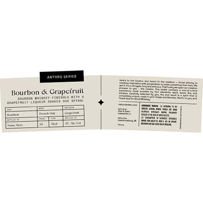 Oak & Eden Anthro Series Bourbon & Grapefruit Bourbon Whiskey 750ML BTL