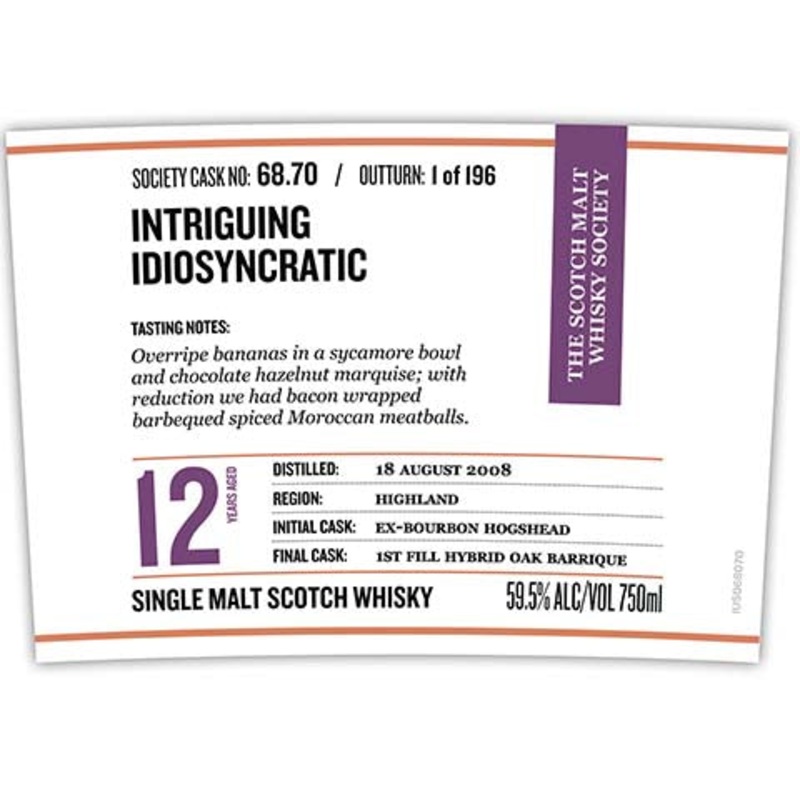 Society 68.70 Intriguing Idiosyncratic Single Malt Scotch Whisky 750ML BTL
