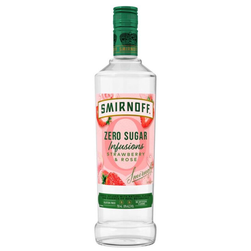 SMIRNOFF STRAWBERRY & ROSE FLAVORED VODKA ZERO SUGAR INFUSIONS 60 750ML 750ML