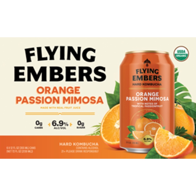 Flying Embers Kombucha Orange Passion Mimosa 24 – 12oz Cans, 6 Pack