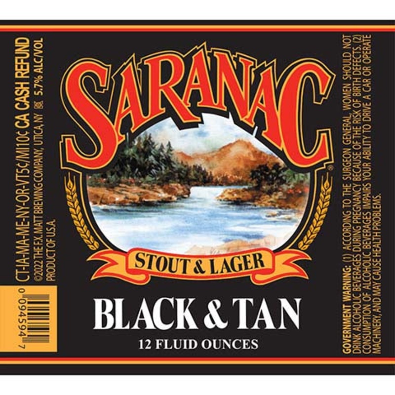Saranac Black & Tan Stout & Lager 12OZ SINGLE BTL