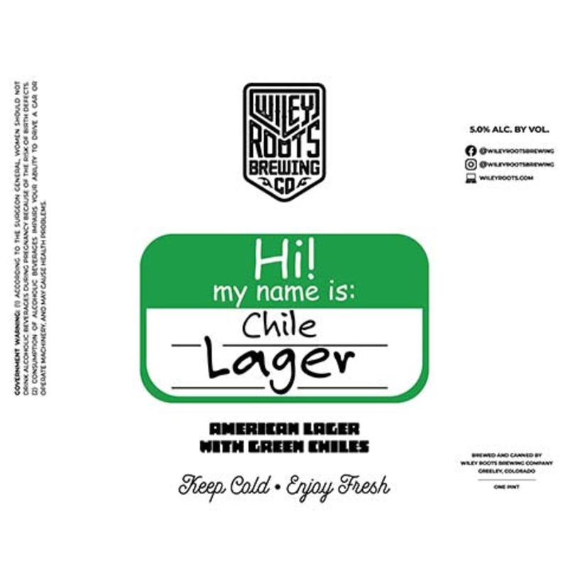 Wiley Roots Hi! My Name Is: Chile Lager 16OZ SINGLE CAN