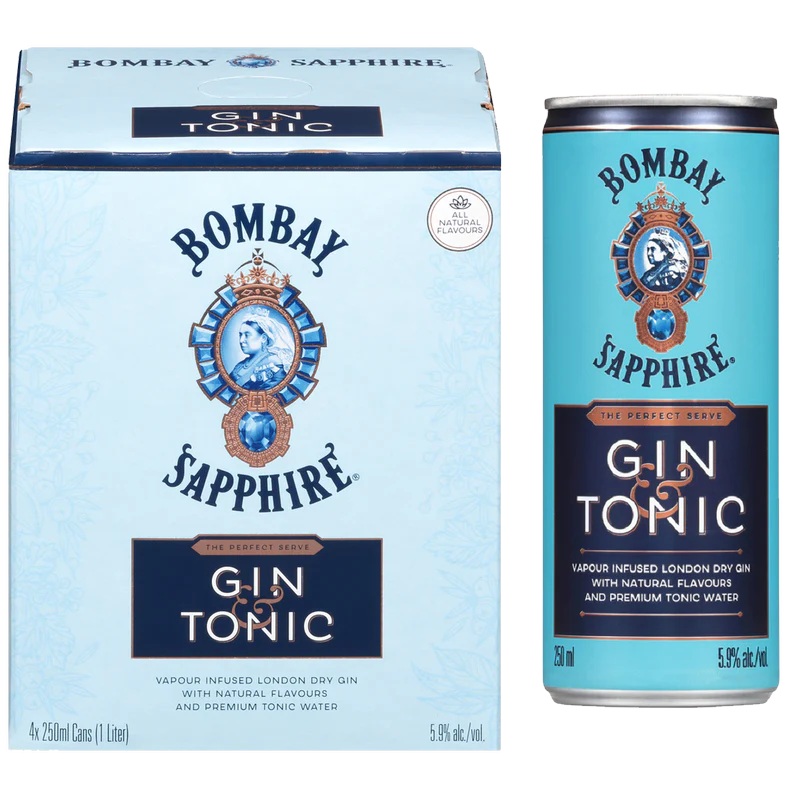 BOMBAY SAPPHIRE GIN & TONIC 250ML 4PK CAN @ Windermere [1031255] 1000 ml