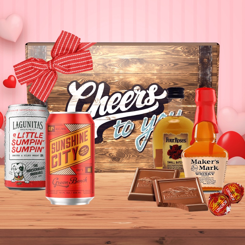 Valentine’s Day Beer + Whiskey Sampler 4 Craft Beers + Chocolates