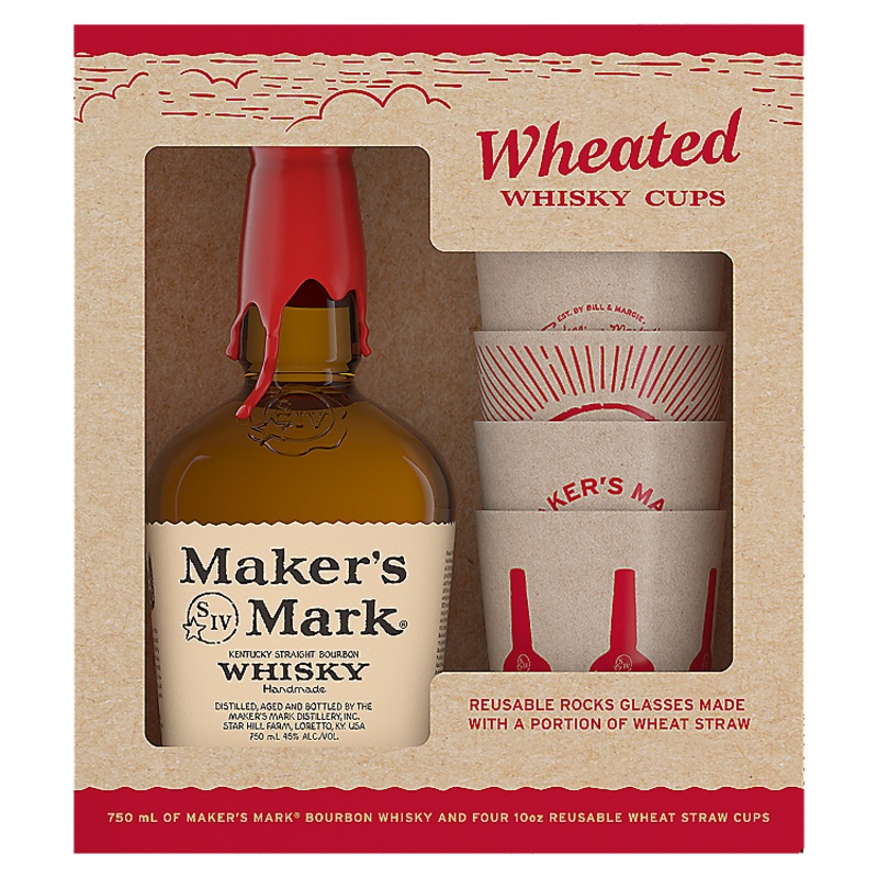MAKER’S MARK STRAIGHT BOURBON 90 DOUBLE DIPPED W/ 2 SNOWFLAKE ROCK GLASSES 750ML 750ML