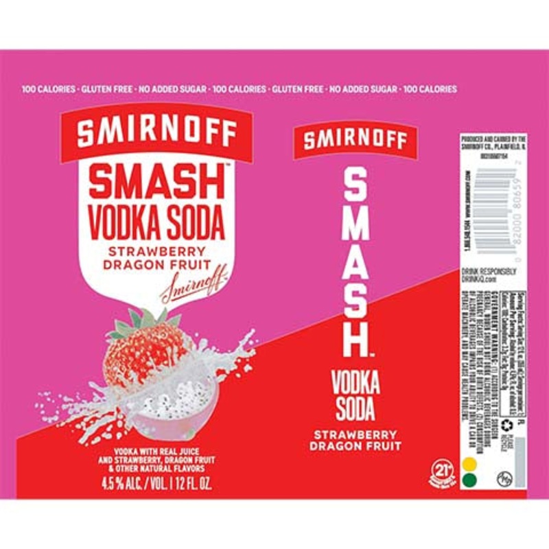 Smirnoff  Smash Strawberry Dragon Fruit Vodka Soda 12OZ SINGLE CAN