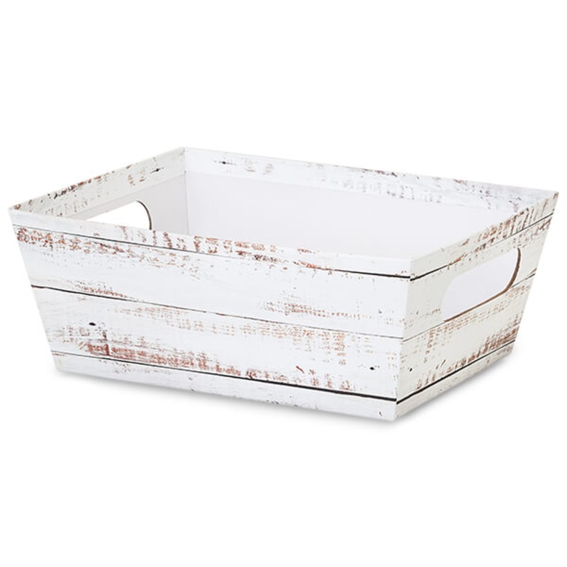 Custom Gift Basket – Distressed White Wood Market Tray, Small