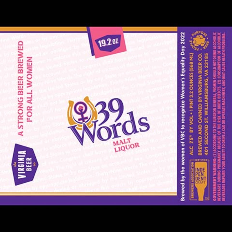The Virginia Beer 39 Words Malt Liquor 19.2OZ SINGLE CAN