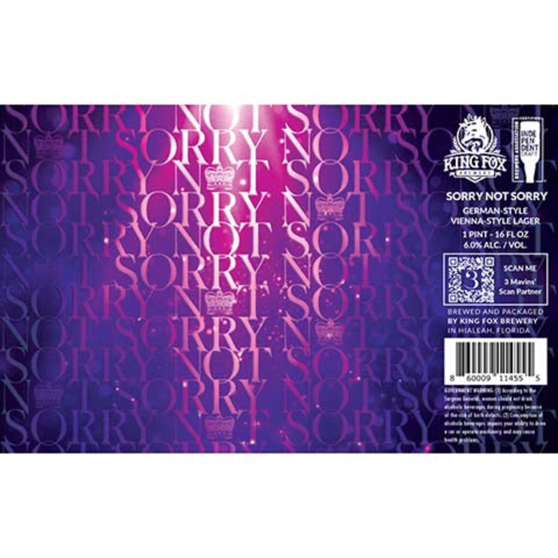 King Fox Sorry Not Sorry Lager 16OZ SINGLE CAN