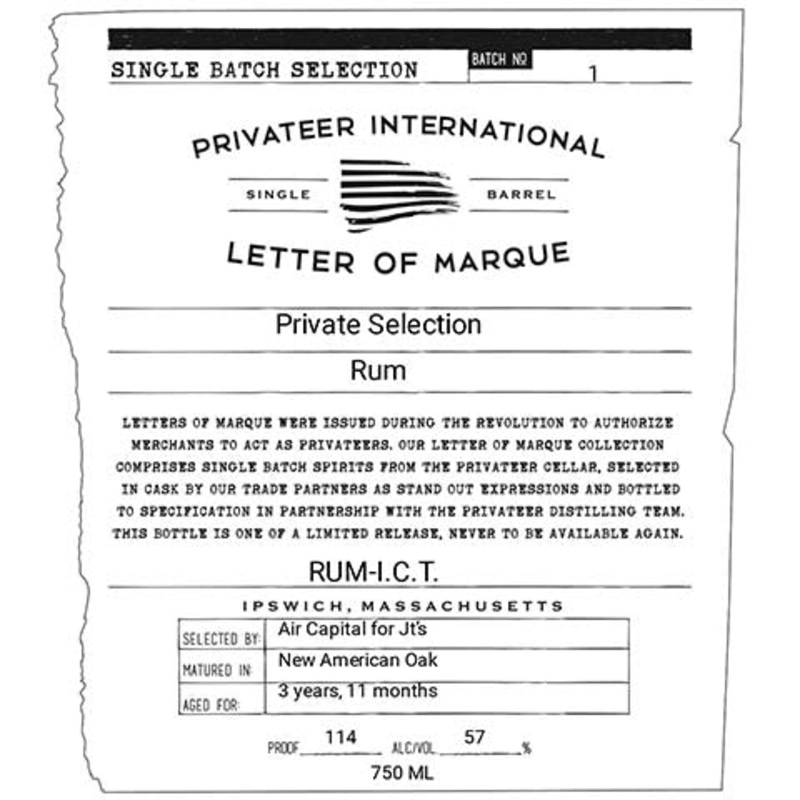 Privateer International Letter of Marque Private Selection Rum 750ML BTL