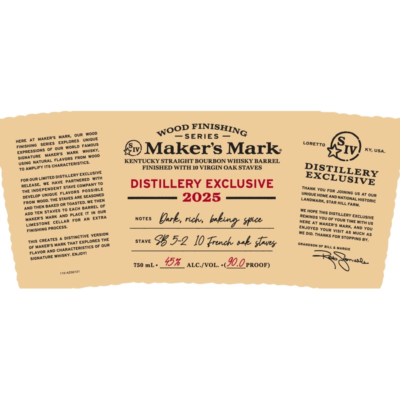 Makers Mark Wood Finishing Series 2025 Distillery Exclusive 10 Virgin French Oak Staves