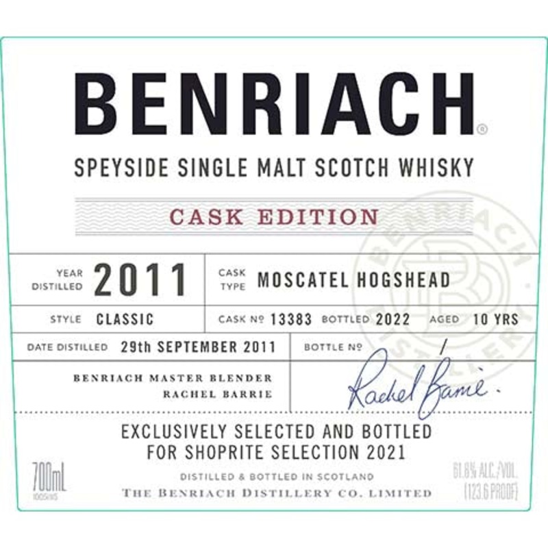 BenRiach Cask Edition Speyside Single Malt Scotch Whisky 2011 700ML BTL