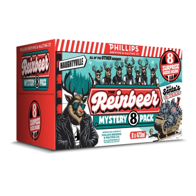 PHILLIPS REINBEER HOLIDAY MYSTERY MIX 473ML 8PK CAN @ Signal Hill [1055405] 3784 ml