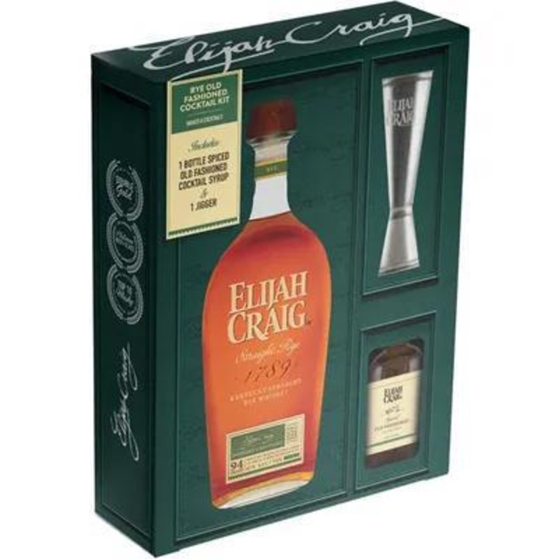 Gift Set Whiskey Rye Elijah Craig w/old fashined syrup & jigger 111272